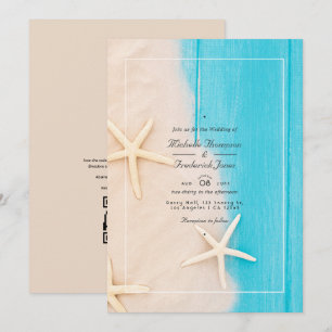 Convite Casamento na Praia com QR Code RSVP Verão Rústico
