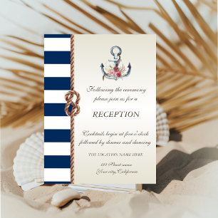 Convite Casamento na Praia Cordão Azul-Marinho, Recepção L