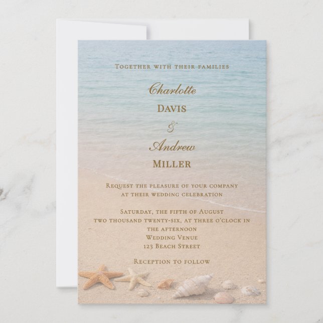 Convite Casamento na praia costeira (Frente)