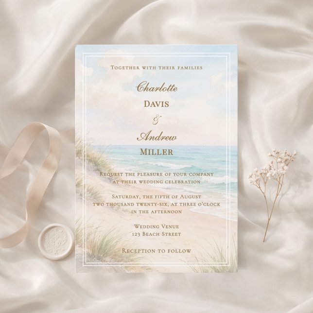 Convite Casamento na praia costeira (Criador carregado)