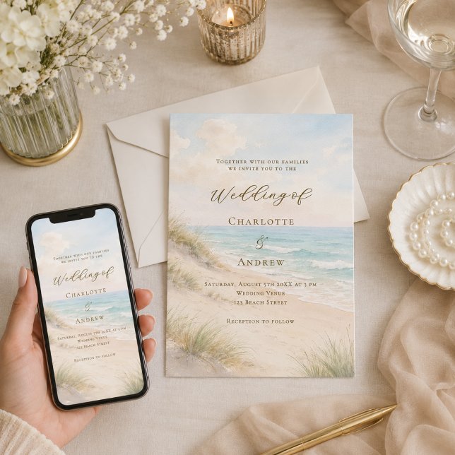 Convite Casamento na praia costeira (Criador carregado)