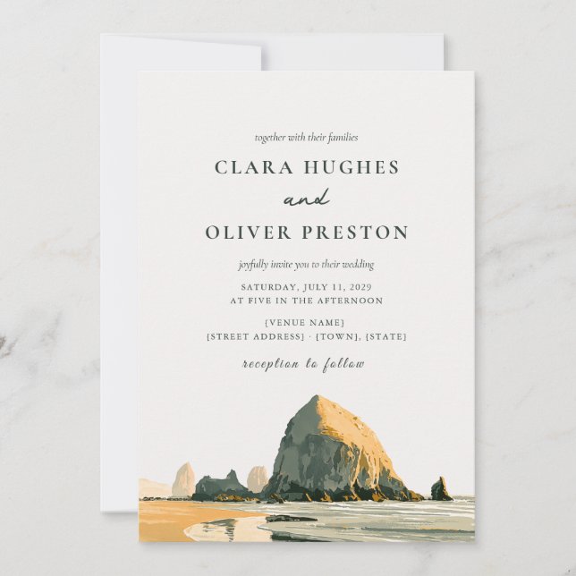 Convite Casamento na Praia da Costa de Oregon com Rochas n (Frente)