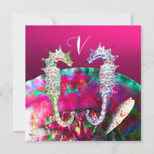 CONVITE CASAMENTO NA PRAIA DE CAVALOS-MARINHOS MONOGRAMA, 