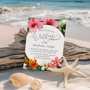 Convite Casamento na Praia de Flores Tropicais 