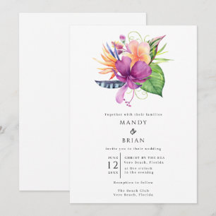 Convite Casamento na Praia de Flores Tropicais na Ilha