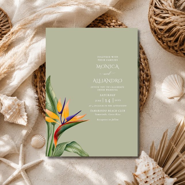 Convite Casamento na Praia do Pássaro do Paraíso (Bird of Paradise Beach Wedding Invitation)
