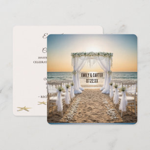 Convite Casamento na Praia do Pôr do Sol com Arco de Noiva