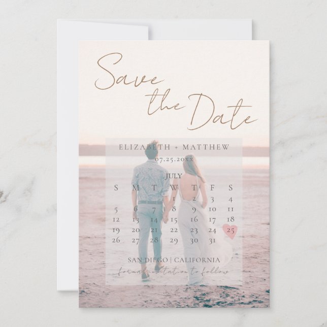 Convite Casamento na Praia do Pôr do Sol Salve a Data (Frente)