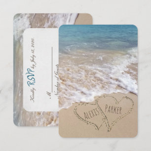 Convite Casamento na praia do RSVP com corações