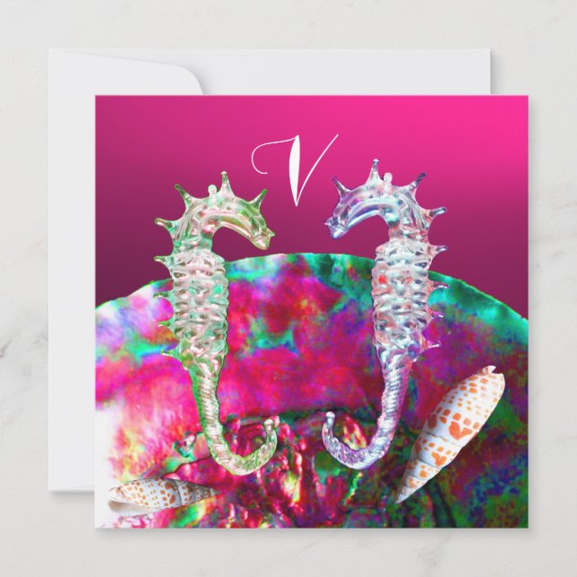 CONVITE CASAMENTO NA PRAIA DOS CAVALOS-MARINHOS MONOGRAMA, (Frente)