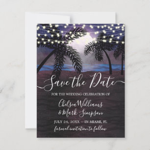 Convite Casamento na Praia em Noites de Verão Salve a Data