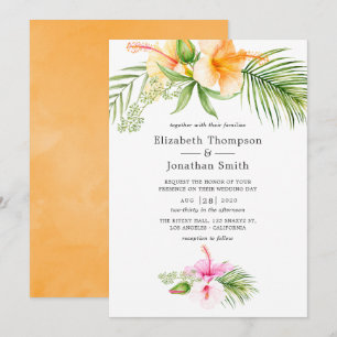 Convite Casamento na Praia Floral Tropical em Aquarela