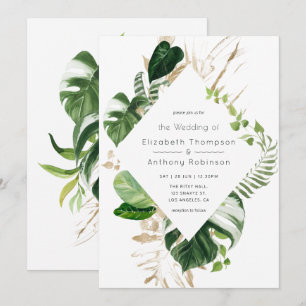 Convite Casamento na Praia Geométrica Tropical em Aquarela