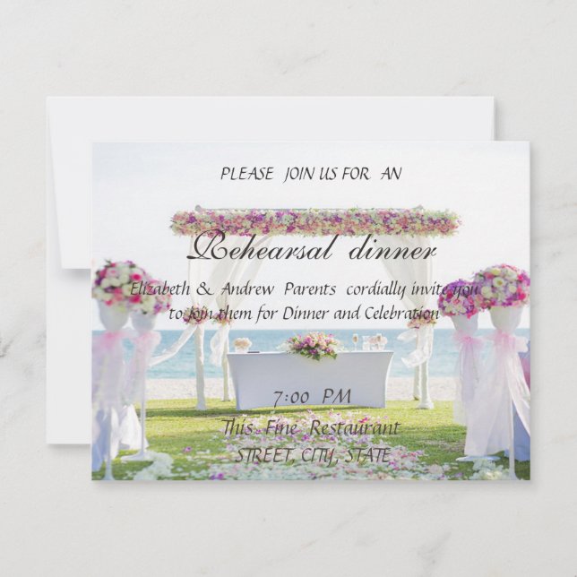 Convite Casamento na Praia, Jantar de Ensaios Florais (Frente)