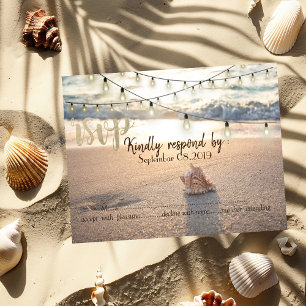 Convite Casamento na Praia, Luzes de Corda Concha RSVP