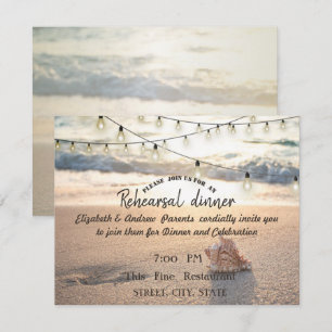 Convite Casamento na Praia, Luzes Jantar de Ensaios Concha