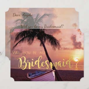 Convite Casamento na Praia, Palmeira, Pôr do Sol, Barco  C