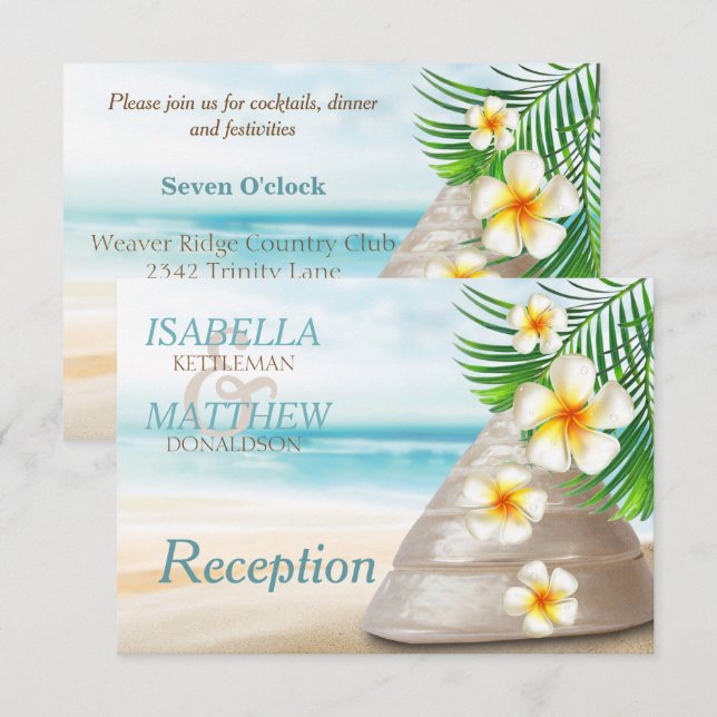 Convite Casamento na Praia para o Sr. e a Sra. | Recepção (Frente/Verso)
