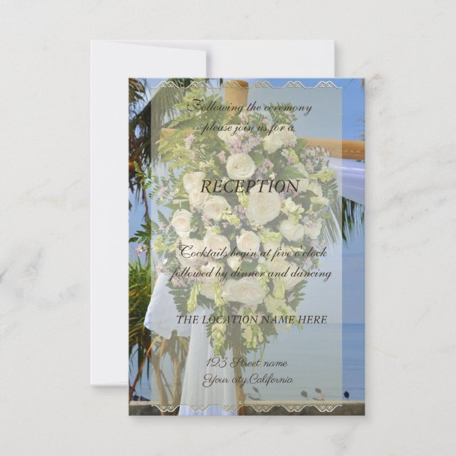 Convite Casamento na Praia, Recepção com Flores (Frente)