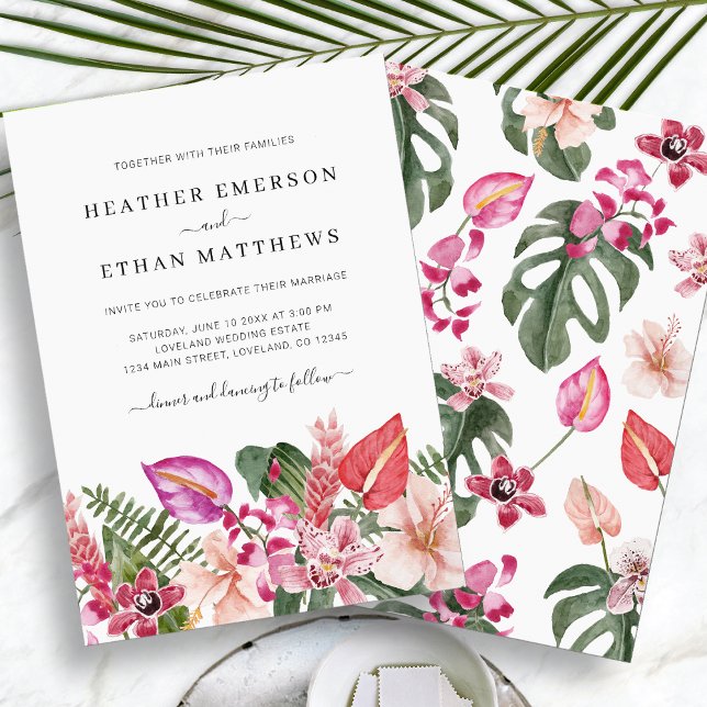 Convite Casamento na Praia Tropical (Tropical Floral Beach Wedding Invitation by Painted Paperie
)