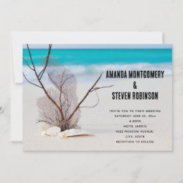 Convite Casamento na Praia Tropical com Conchas Brancas