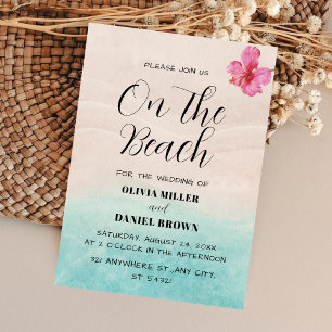 Convite Casamento na Praia Tropical com Flor de Hibisco