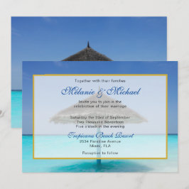 Convite Casamento na Praia Tropical com Guarda-Sol de Palh