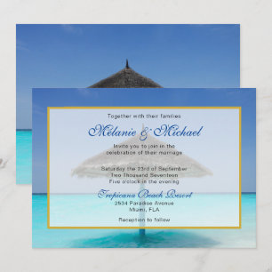 Convite Casamento na Praia Tropical com Guarda-Sol de Palh