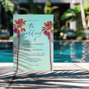 Convite Casamento na Praia Tropical com Palmeiras no Estil