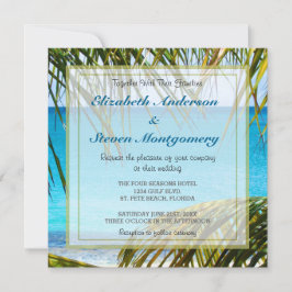 Convite Casamento na Praia Tropical emoldurado com Folhas 