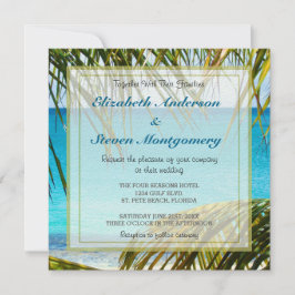 Convite Casamento na Praia Tropical emoldurado com Folhas 