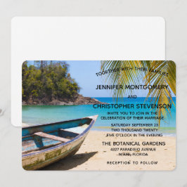 Convite Casamento na Praia Tropical Linda com um Barco a R