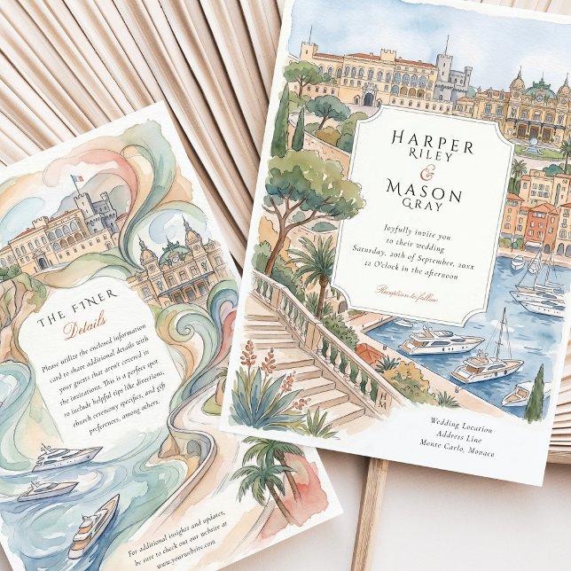Convite Casamento na Riviera Francesa de Mônaco Monte Carl (Criador carregado)
