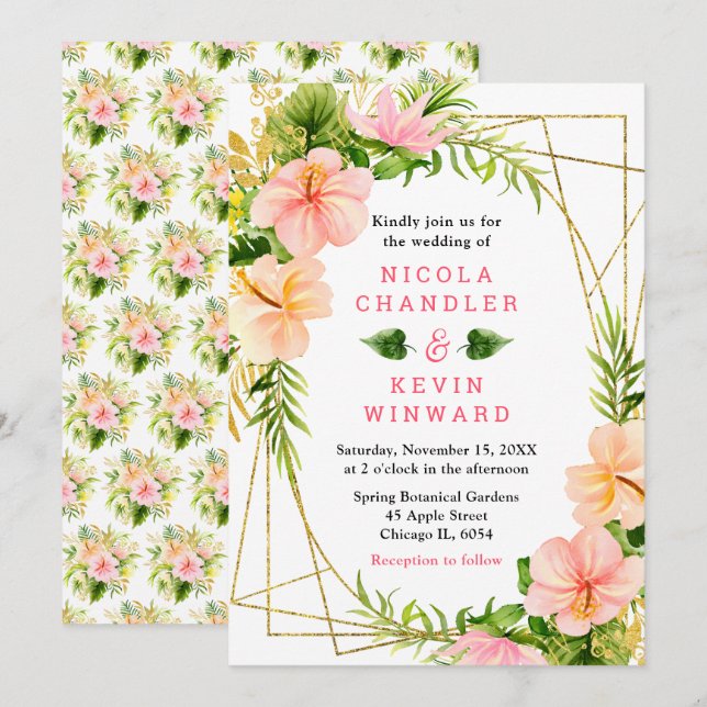 Convite Casamento na Selva Tropical com Folhagem (Frente/Verso)