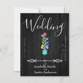 Convite Casamento Nativo Americano Anishinaabe Floral Blac