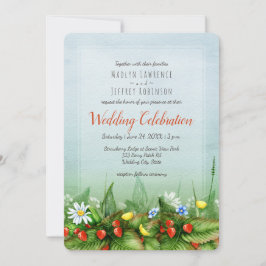 Convite Casamento natural do céu azul com prado de morango