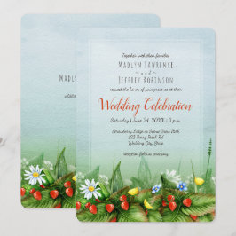 Convite Casamento natural do céu azul com prado de morango