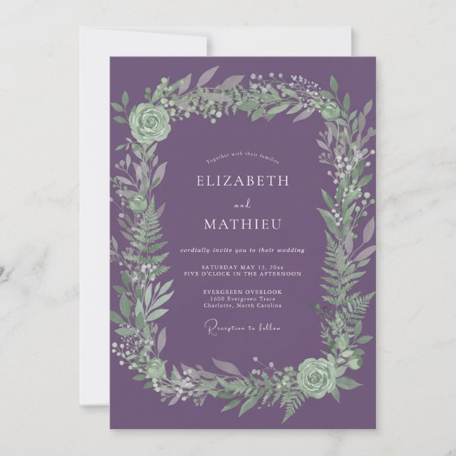 Convite Casamento Natureza Tranquilo Roxo (Frente)