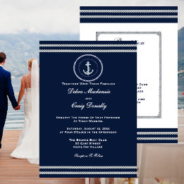 Convite Casamento Náutico Âncora Azul e Branco