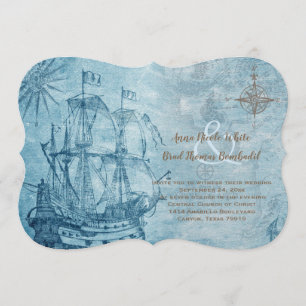 Convite Casamento Náutico Azul do Navio Vintage