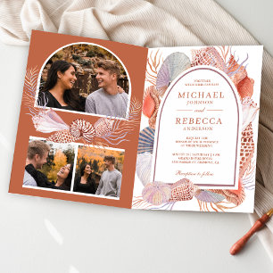 Convite Casamento Náutico Código QR Boho Rústico Conchas