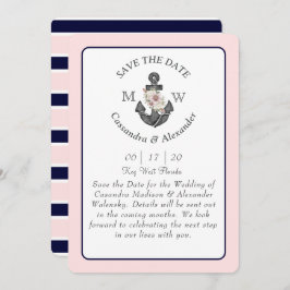 Convite Casamento Náutico Cor-de-Marinho Azul Cor-de-rosa-