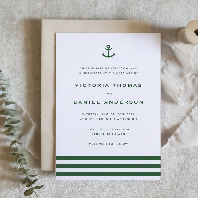 Convite Casamento Náutico de Âncora Verde Moderna Emerald (Modern Emerald Green Anchor Nautical Wedding Invitation)