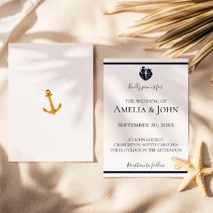 Convite Casamento Náutico de Azul Marinho Branco Costa Dou