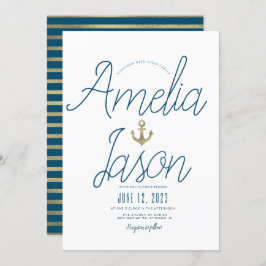 Convite Casamento Náutico de Manuscrito De Folha Azul Mini