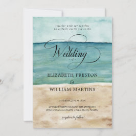 Convite Casamento Náutico de Praia do Oceano de Aquarelas 