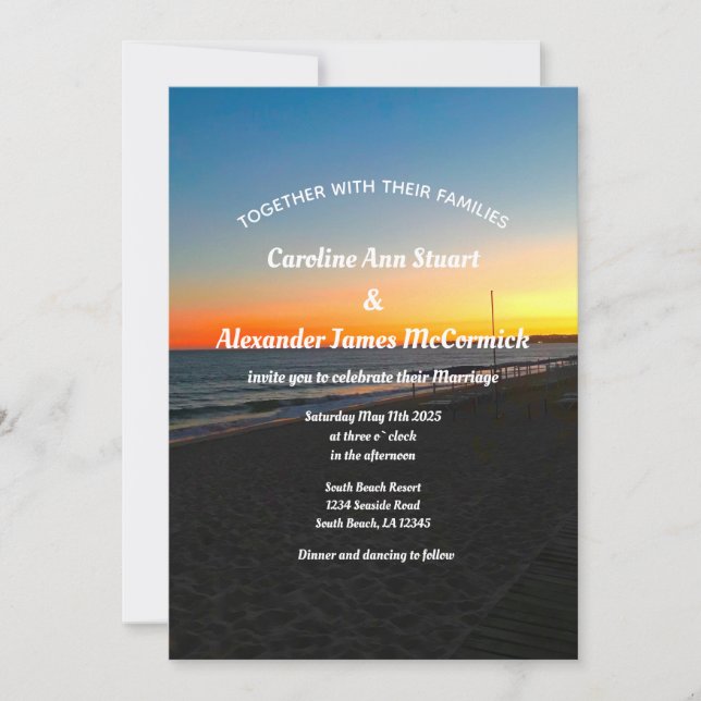 Convite Casamento náutico de Verão de praia sunset Elegant (Frente)