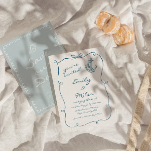 Convite Casamento Náutico Desenhado À Mão Salvar A Data