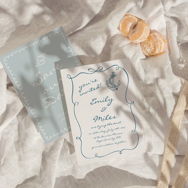 Convite Casamento Náutico Desenhado À Mão Salvar A Data (Criador carregado)