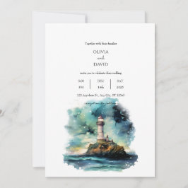 Convite Casamento Náutico do Farol Starry Moon Night Sky